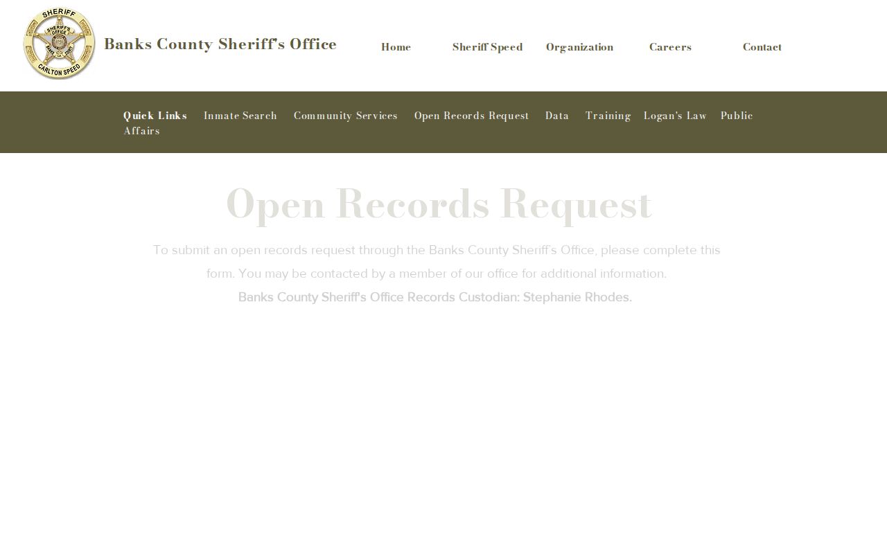 Banks County Sheriff online open records form