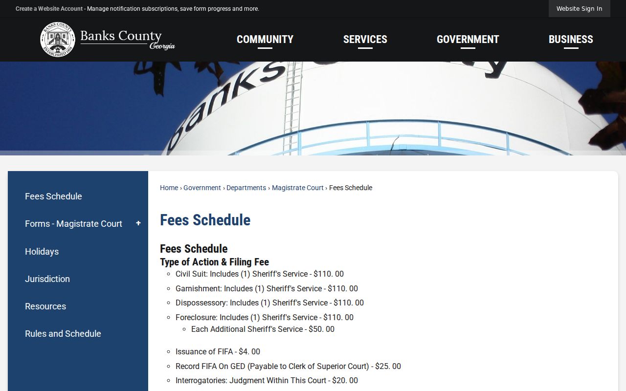 Banks County court copy and certification fee schedule