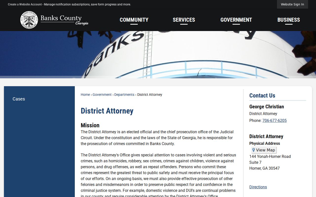 Banks County criminal history District Attorney filing route