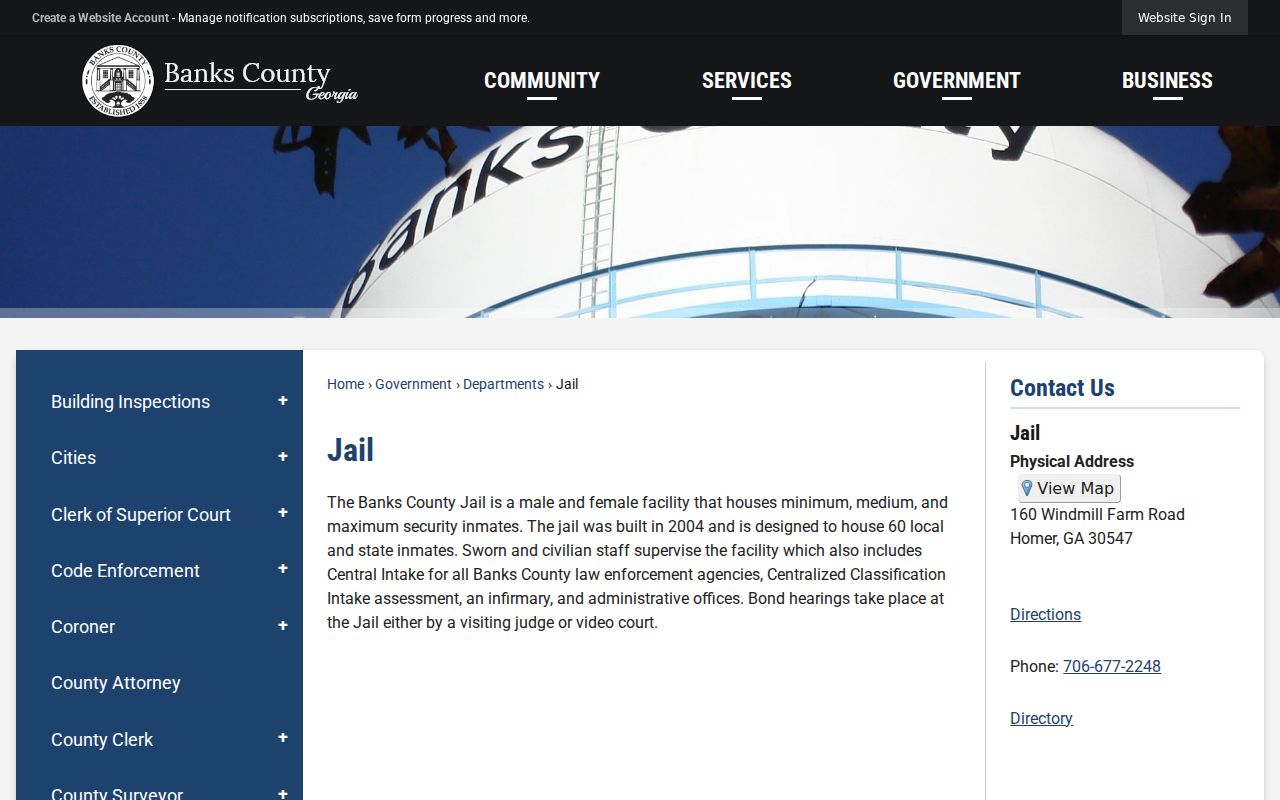Banks County criminal history jail and Central Intake