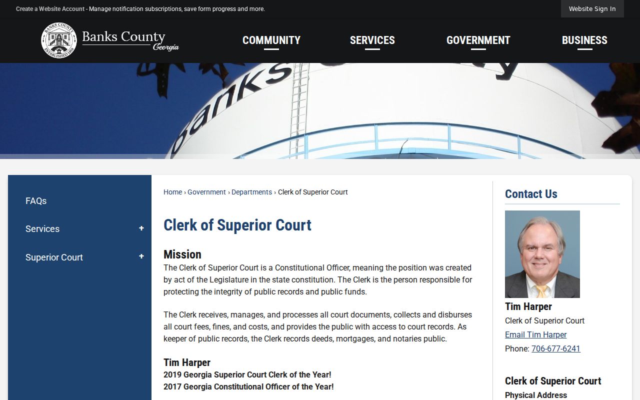 Banks County criminal history Superior Court clerk and courthouse